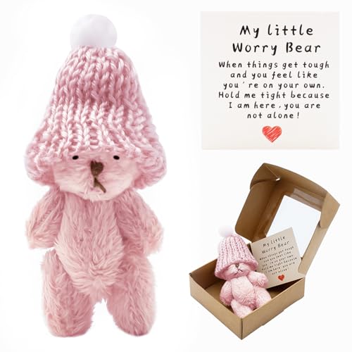Mini Worry Bear Plush Toy with Encouragement Card - Portable Soft Gift for Loved Ones