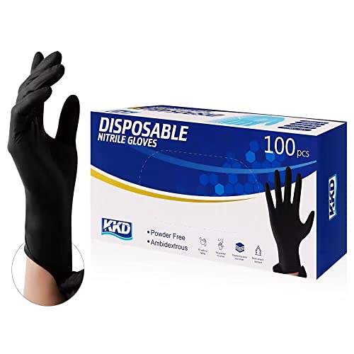 KKD Disposable Nitrile Gloves - 100 Count, Medium, 5.5 Mil, Black