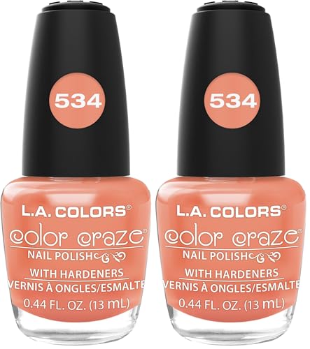 L.A. Colors Color Craze Nail Polish Hottie - Long-Lasting Chip-Resistant Glossy Finish (2-Pack)
