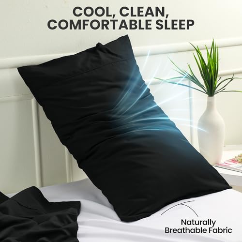 Queen Size Black Pillow Cases Set of 2 - Ultra Soft Microfiber
