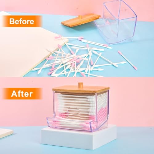 Cotton Swab and Pad Dispenser Set with Bamboo Lids - 2 PCS