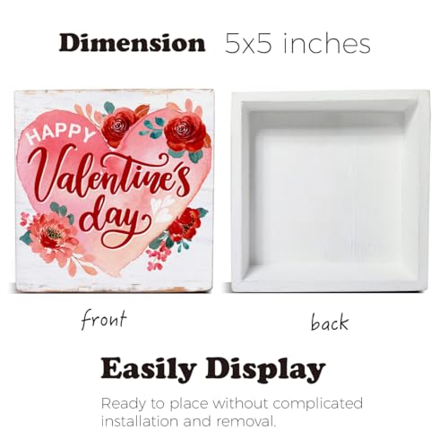 Happy Valentine's Day Wooden Sign - 5x5 Inch Tabletop Decor