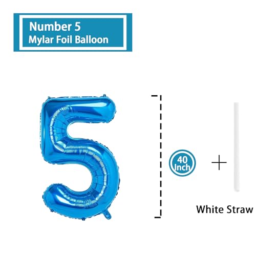 40-Inch Blue Number 5 Balloon - Jumbo Foil Mylar for Parties