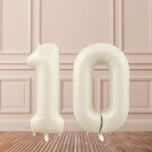 40-Inch Cream White Number 10 Foil Balloons for Celebrations