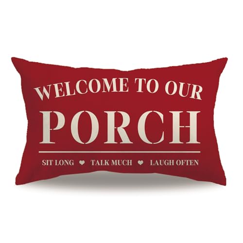 Welcome to Our Porch Pillow Cover 12”x20” Red Double-Sided