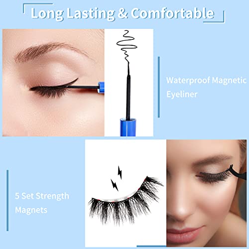 Magnetic Eyelashes and Eyeliner Kit with 7 Pairs Reusable 3D Lashes