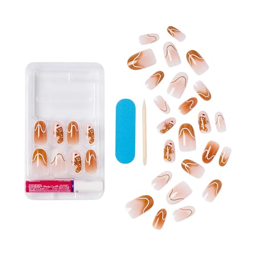 KISS Press On Nails Medium Oval Holly Nights Brown Holiday Kit