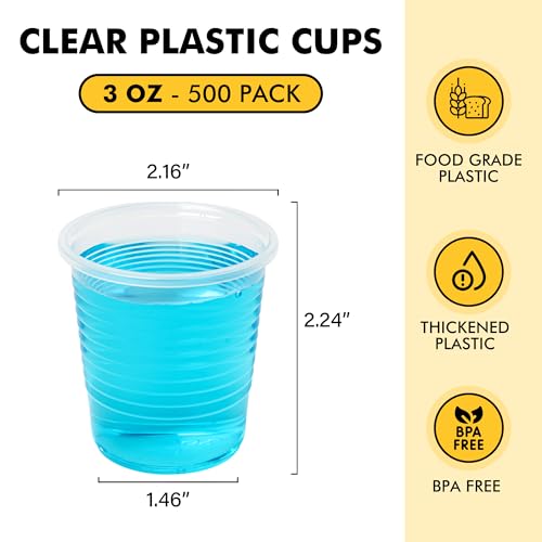 RACETOP 3 oz Disposable Plastic Cups Bulk Pack of 100 - Clear Party Drinkware