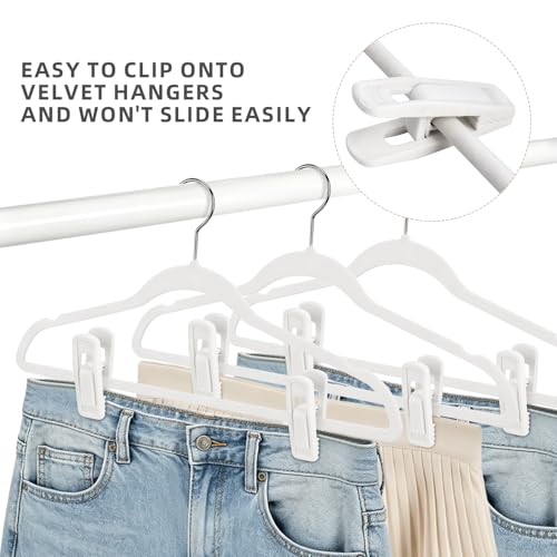 10 Pack White Velvet Hanger Clips for Pants & Skirts - Strong Flocked Clips