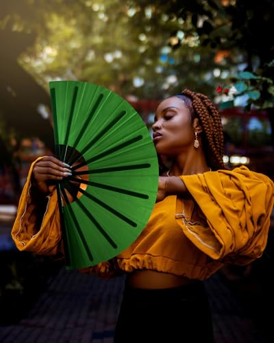 Premium 13'' Green Popping Hand Fan for Dancing & Events