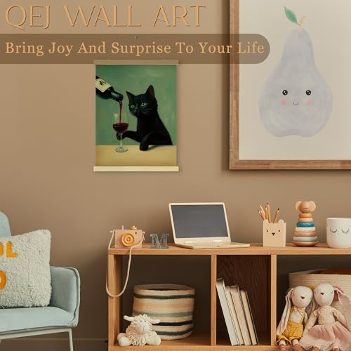 Funny Black Cat Wall Art Decor - 12x16 Canvas Print with Frame