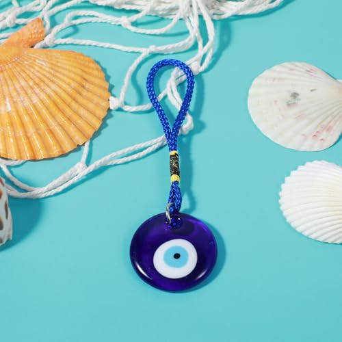 4 Pcs Round Blue Evil Eye Hanging Pendant - Turkish Glass Amulet for Car
