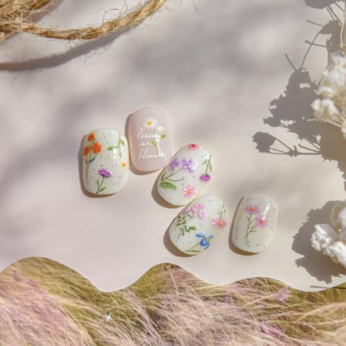 Qdsuh 5D Embossed Floral Nail Stickers - Summer Wildflower Daisy Decals