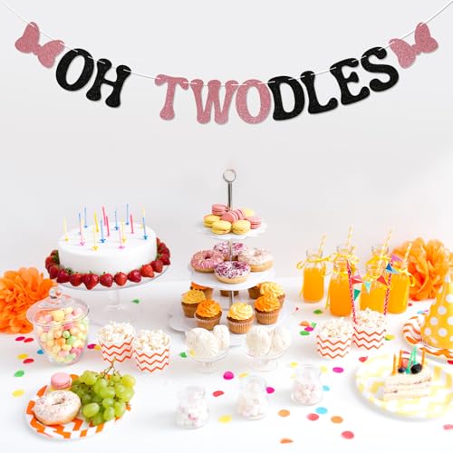 Oh Twodles 2nd Birthday Banner - Glittery Party Decor for Girls