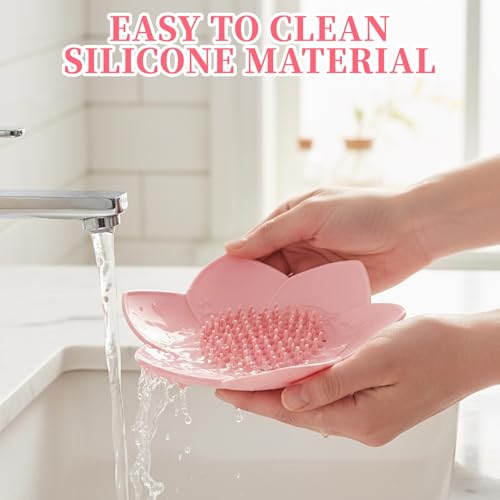 Pink Silicone Self-Draining Soap Dish - Lotus Shower Tray
