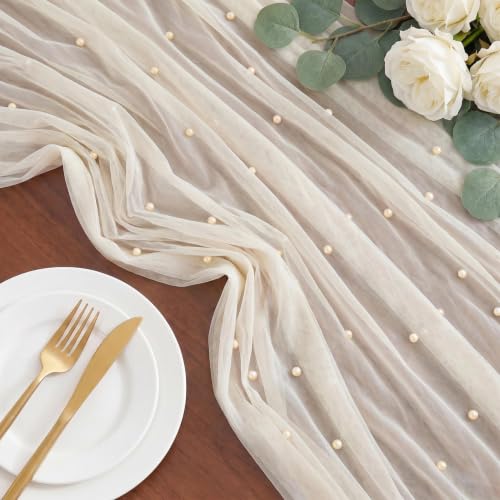 Ivory Pearl Tulle Table Runner 10FT Gauze Sheer Decor for Wedding Party