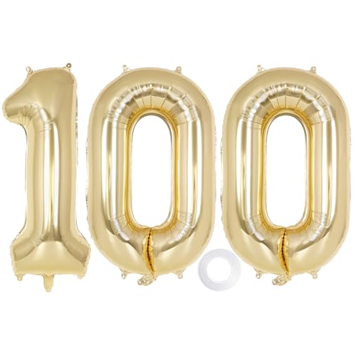 40 Inch Champagne Gold Number 100 Balloons - Giant Foil Mylar Party Decor