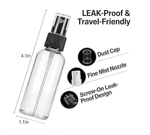Lekroos 1 Oz Travel Spray Bottles Refillable Plastic Misters 2 Pack