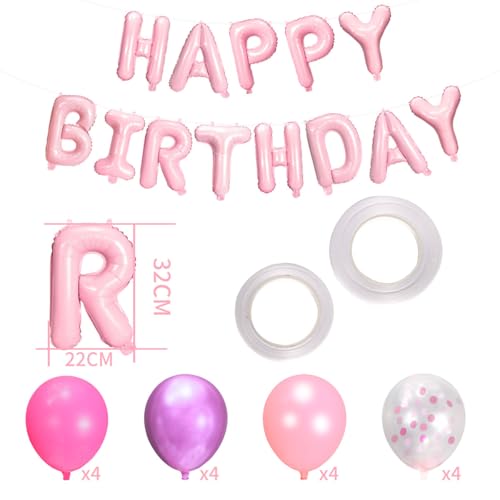 Pink Mylar Happy Birthday Balloons Kit - Party Decoration Set