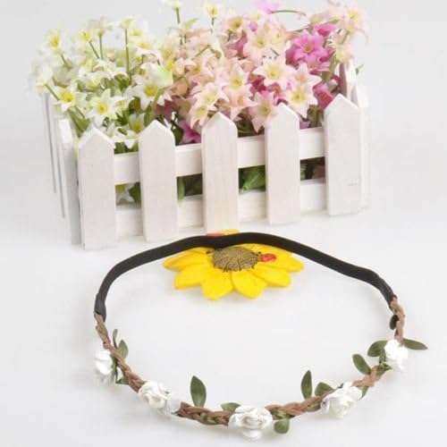 White Floral Garland Headband Bohemian Flower Crown for Wedding and Festivals