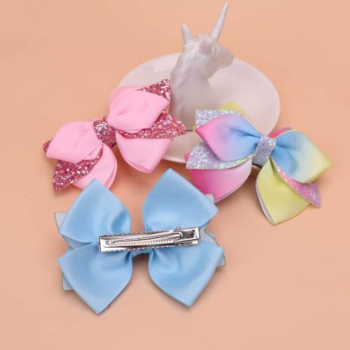 Sokfone 4" Glitter Violet Ribbon Hair Bow Clip - Sparkly Alligator Barrette
