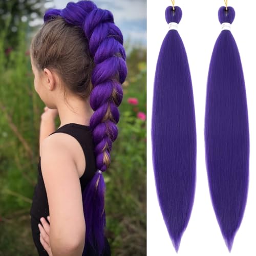 Peliri Purple Pre Stretched Braiding Hair 26 Inch Synthetic Crochet Hair Extensions 2 Packs