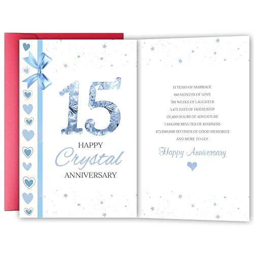 15th Anniversary Card for Wife & Husband - Romantic Keepsake