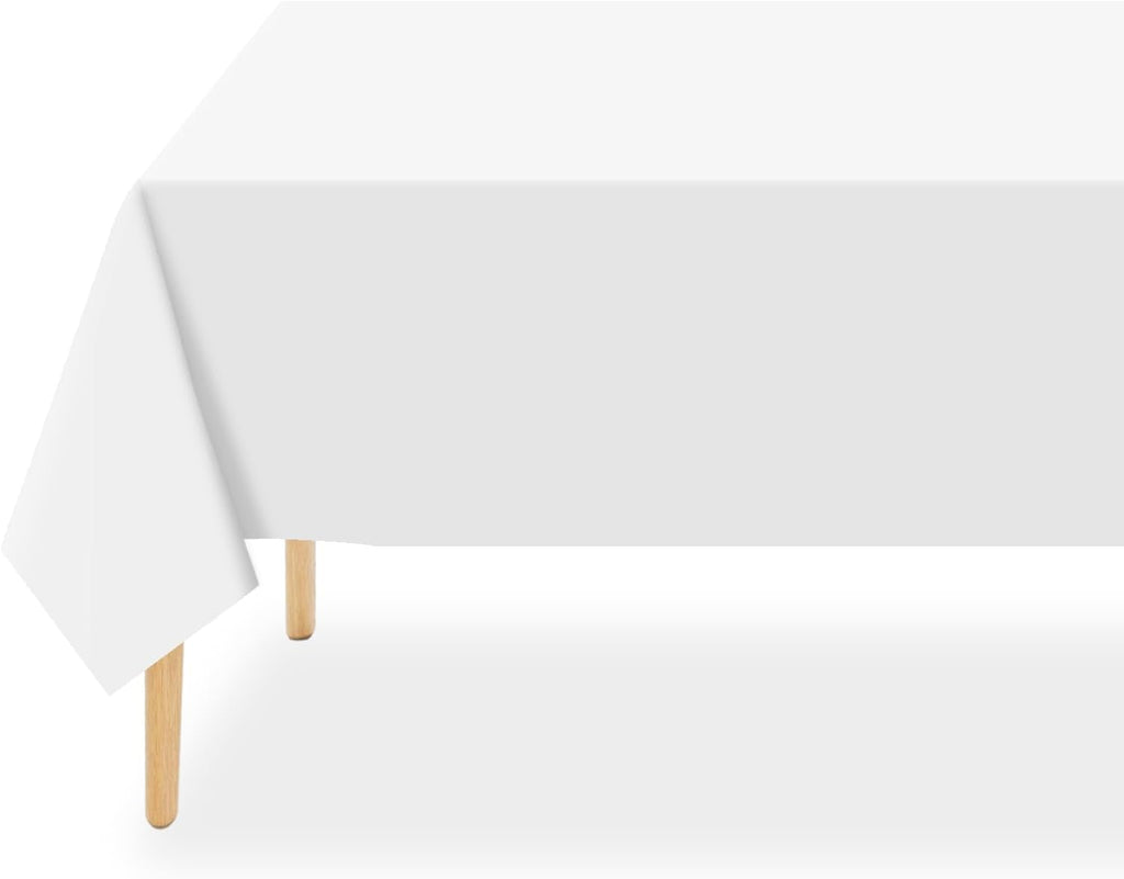 QIKSION Disposable White Plastic Tablecloths - 54 x 108 Inch, Perfect for Parties & Picnics | 2 Pack