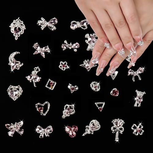 AMLAVIFISH 28PCS 3D Nail Charms & Gems Set - Y2K Bow & Heart Designs