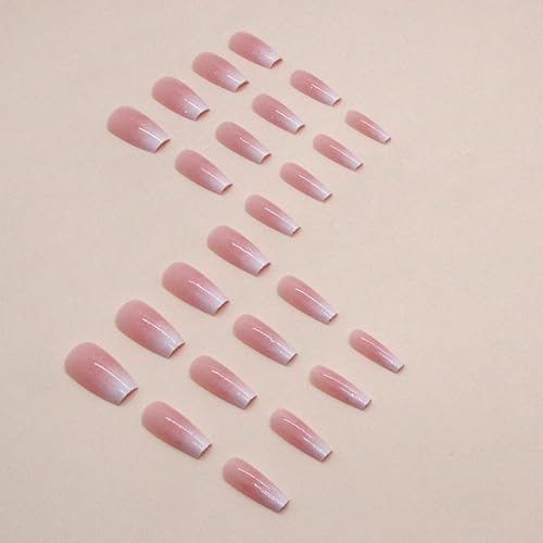 WAFOLOZE Medium Coffin Ombre Pink Press On Nails with Glitter