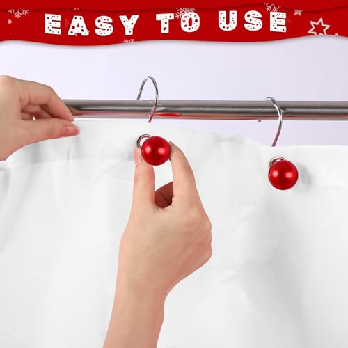 Otoolling 12-Piece Christmas Ball Shower Curtain Hooks - Red Holiday Decor