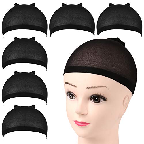 Fandamei 6PCS Black Wig Cap Stretchy Nylon Stocking Caps for Women