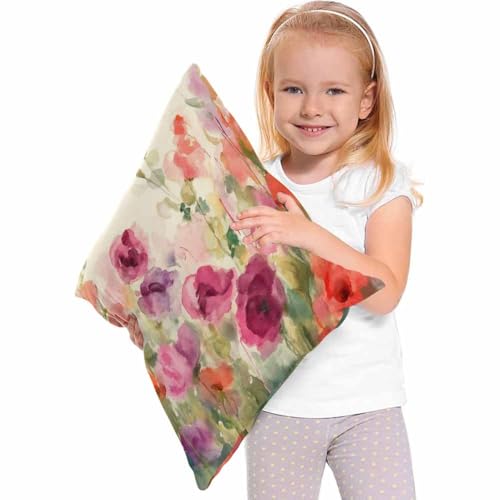 Watercolor Floral 18"x18" Throw Pillow Cover - Spring Landscape Design