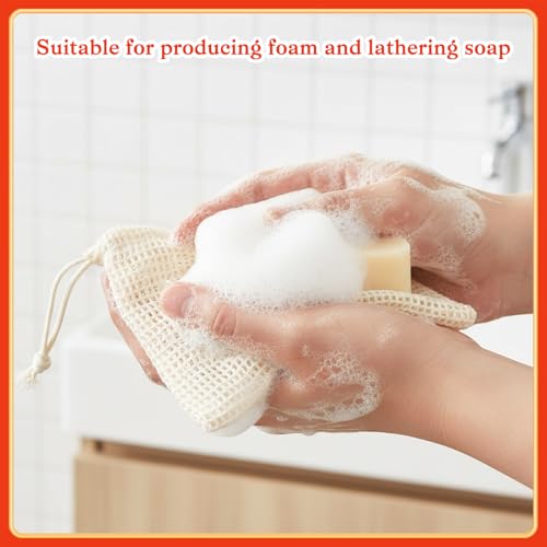10 Pcs Exfoliating Sisal Soap Saver Bags with Drawstring, Natural Cotton Linen Mesh Pouches for Shower