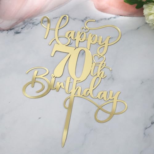 70th Birthday Cake Topper - Mirrored Gold Acrylic Decoration