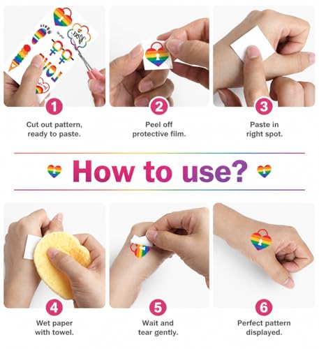 LINSYL 128+ Waterproof Pride Temporary Tattoos Rainbow LGBTQ Party Favors