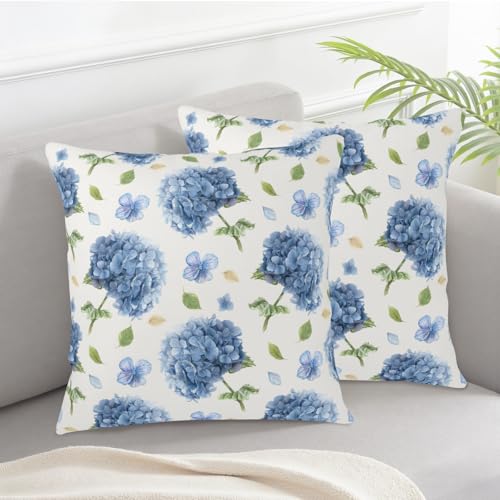 Hydrangea Pillow Covers 18x18 Inch Set of 2 - Floral Blueviolet