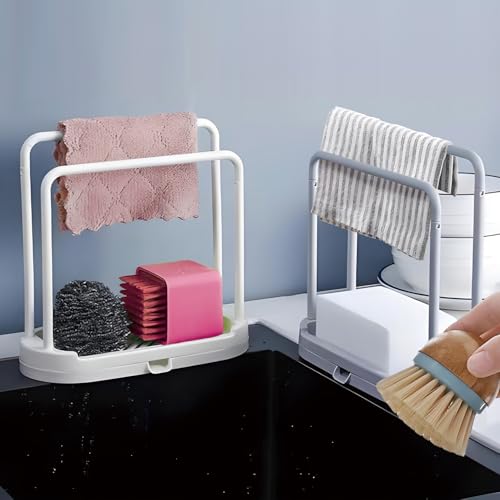 Double-Layer Kitchen Sink Organizer Rack - Beige Sponge & Cloth Holder