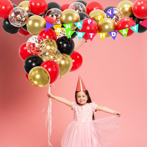 ZizasAry 100pcs Black Red Gold Balloons Set - 12 Inch Confetti & Plain Latex for Party Decorations