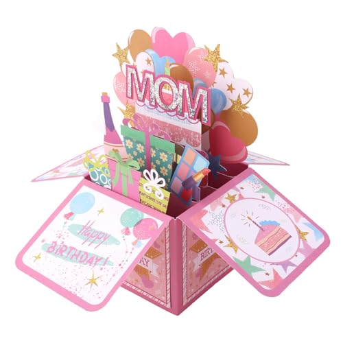 3D Birthday Pop-Up Card with Rhinestones and Envelope - Festive Gift