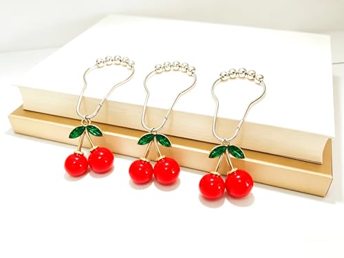 12 Cherry-Decorated Stainless Steel Shower Curtain Hooks - Rust-Resistant