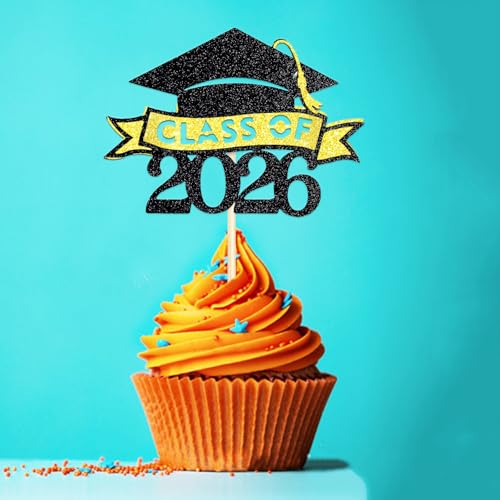 2026 Graduation Cupcake Toppers Set - 24 Pre-Assembled Picks