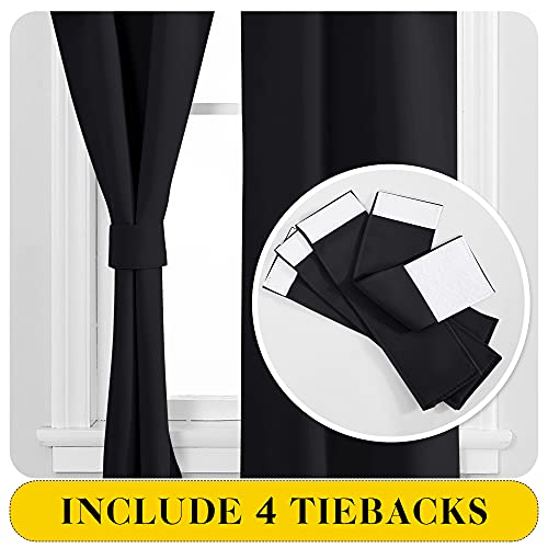 NICETOWN Blackout Curtains with Attached Valance - Jet Black, 52"W x 45"L, Pack of 2