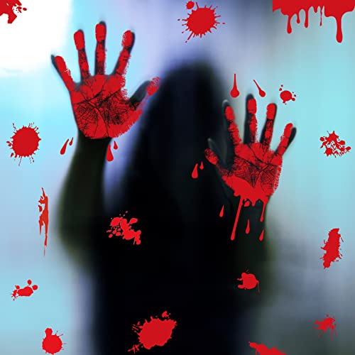 KUUQA Bloody Handprint Window Clings 4 Pcs Horror Halloween Decals