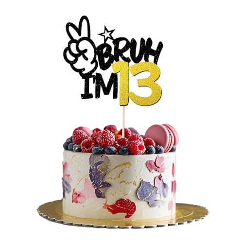 Black Glitter Bruh I'm 13 Cake Topper for Birthday Celebrations