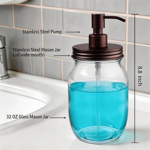 Amolliar 32oz Mason Jar Liquid Soap Dispenser Bronze Wide Mouth Refillable