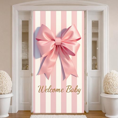 Welcome Baby Girl Door Banner with Pink Bow - 71x35 Inches