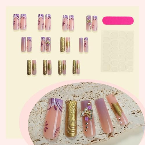 Octoswave Long Square Press on Nails French Artificial Nails with 3D Bow