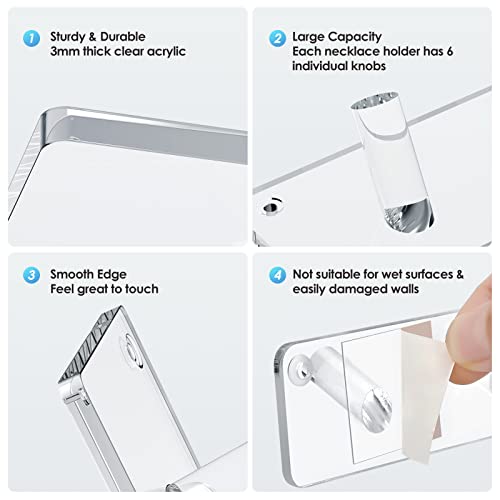 MaxGear Acrylic Wall Jewelry Organizer, 6-Hook Necklace Holder (2-Pack)