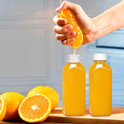 12oz Reusable Plastic Juice Bottles with Leak-Proof Lids - Pack of 6